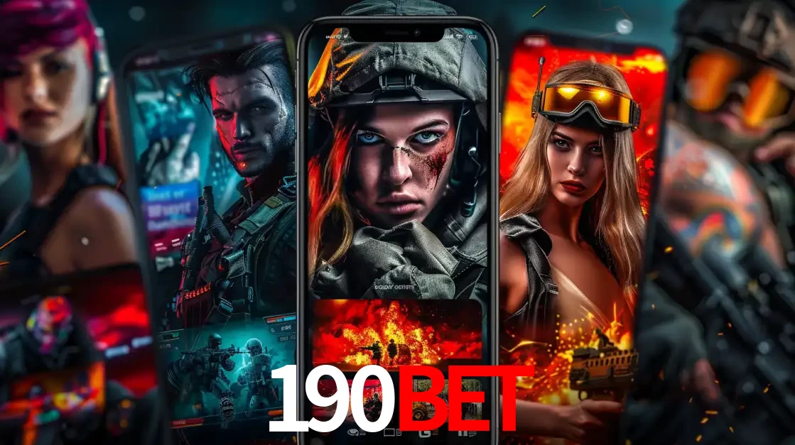Montagem de telas de celular mostrando diversos personagens, masculinos e femininos, de um jogo de tiro, ilustrando a diversidade de equipes de e-sports para apostar no 190bet.