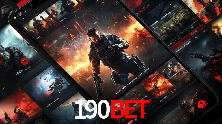 Tela de um celular exibindo uma galeria de jogos de tiro com temática militar, mostrando a variedade de e-sports disponíveis para apostas na plataforma de entretenimento 190bet.