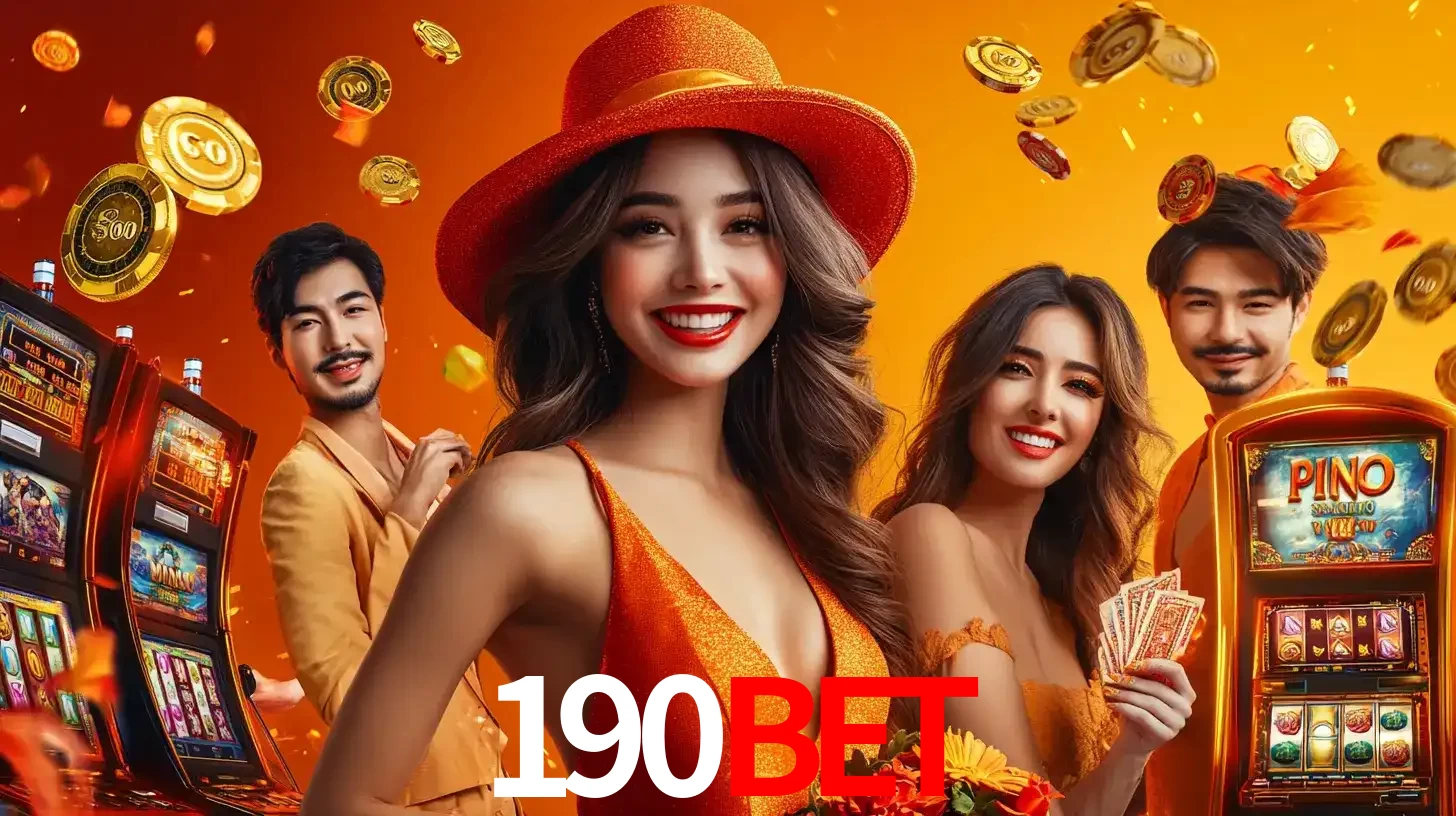 Grupo de amigos asiáticos sorrindo e se divertindo com máquinas de caça-níqueis em um ambiente festivo, celebrando suas vitórias nos jogos de cassino do 190bet.